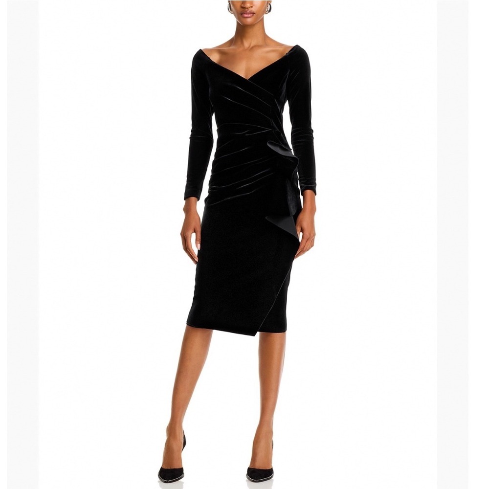 Chiara Boni La Petite Robe Silveria Velvet Bodycon Dress Black Size 10 NEW